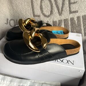 JW Anderson chain loafers mules black/gold wome 11 NWT